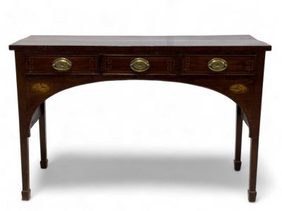Hall Table w/ Shell Inlay. A hall table with shell inlay, and shell drawer pulls. Condition: 