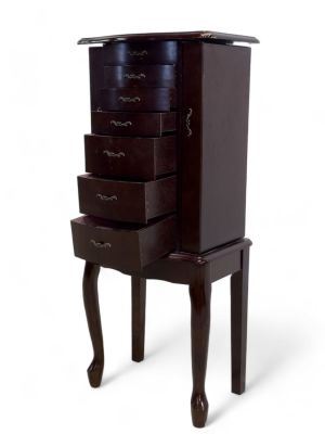 Small Jewelry Chest w/ Two doors. Small jewelry chest with some damage to top corner, and mirror 