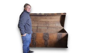 Huge Dome Top Chest with Heart Shaped Lock. Late 18th to early 19th Century large dome top chest 