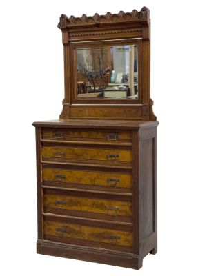 East Lake Style Victorian Dresser w/ Mirror. East Lake style dresser with carved mirror. Dresser 