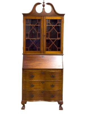 One Piece Chippendale Style Secretary. A one piece Chippendale style secretary desk with claw 