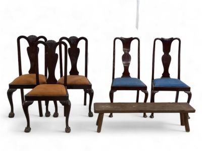 Chippendale Style Side Chairs and Kneeler. Grouping includes a number of queen Anne style chairs 