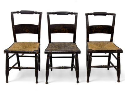 Rush Seat Side Chairs w/ Stenciling. Rush seat side chairs with stenciling depicting fruits 