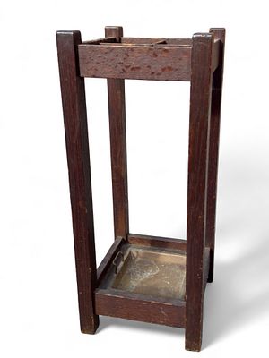 Arts & Crafts Period Umbrella Stand w/ Copper Tray. Arts &amp; Crafts period umbrella stand with 