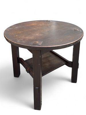 Arts & Crafts Oak Breakfast Table Attr. Stickley. Striped oak round table, attributed to 