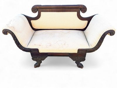 Victorian Settee. Victorian settee with griffin feet. Measures approx. 32" H x 17" seat height 