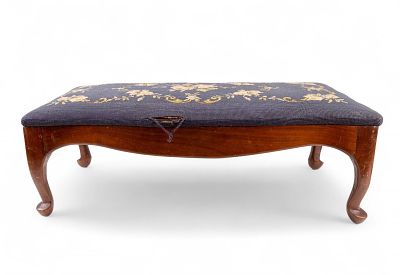 Fred J. Harley Needlepoint Upholstered Bench. A fine antique floral needlepoint upholstered 
