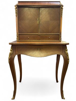 French Louis XIV-Style Desk. A two-piece Louis XIV-Style desk with bronze mounts, a secretary 