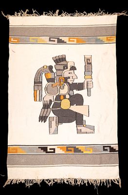 Mexican Wool Tapestry / Blanket. Woven Mexican wool textile featuring large central image of an 