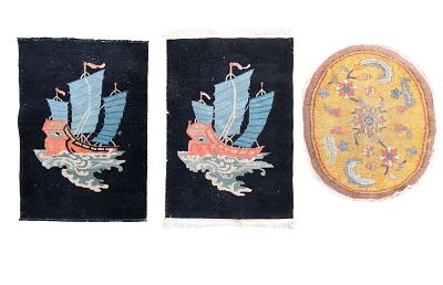 3 Hand-Knotted Chinese Rugs / Mats. 3 early to mid 20th century hand-knotted Chinese rugs 