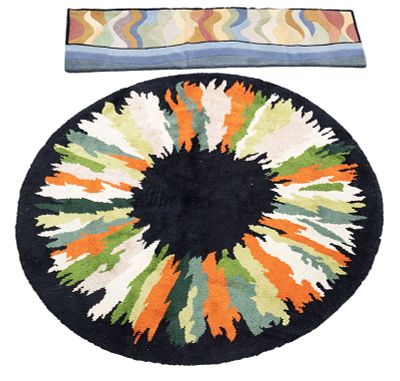 Kipton-Style Rug, Abstract Circular Rug. A Kipton-style runner (made in India) at 2' x 7'6" and 