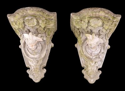Pair, Figural Wall Shelves / Corbels. Pair of ornate wall plaques / like corbels, each featuring 