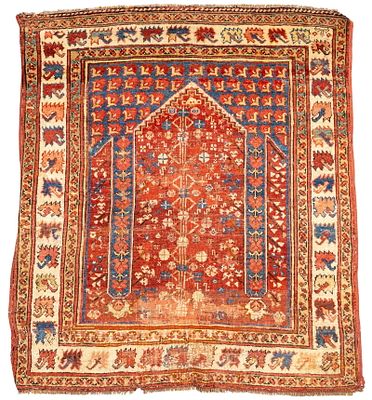 Early Caucasian Prayer Rug. Early Caucasian prayer rug measuring approx. 37.5" x 43.5". 