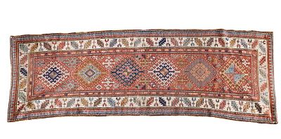 Kazak Runner/Hall Rug. Kazak runner/hall rug measuring approx. 102" x 34". Condition: Absence of 