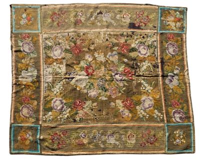 Antique English Needlepoint Rug. Antique English needlepoint rug. Measures approx. 5' 8" L x 6' 