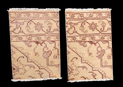 Indian Mats (2). Two Indian mats. Each measures approx. 3' L x 1' 11" W. Condition: Absence of a 