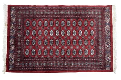 Bokhara Wool Rug. Bokhara wool rug. Measures approx. 5' 3" W x 8' 3" L. Condition: Absence of a 