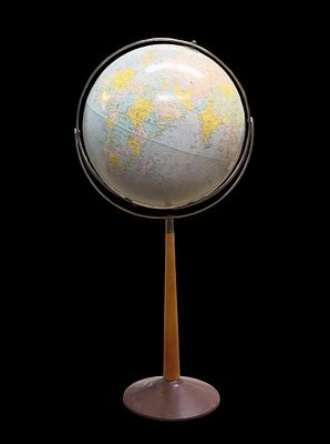 Replogle MCM Globe on Teak Wood Stand. A mid century modern Replogle comprehensive world globe 