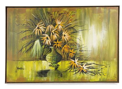 MCM Oil on Canvas, Signed, ~5' W. A monumental sized mid century modern oil on canvas painting 