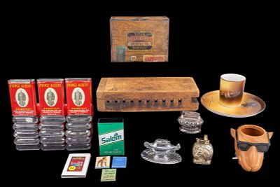 Tobacco Collectibles w/ Table Lighters. Group of vintage tobacco and cigarette/cigar related 