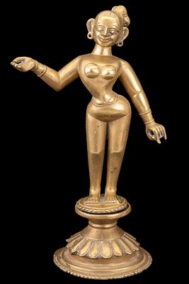 Bronze Hindu Figure on Pedestal. Bronze Hindu statue depicting a standing female deity or 