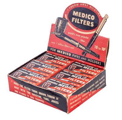 Vintage Medico Pipe Filters NOS. Vintage Medico Filters countertop display. Includes 11 sealed 