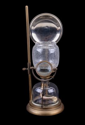 Antique Microscope Lamp by Negoni London. Early 20th century brass and glass optical lamp marked 