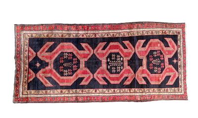 Antique Caucasian Rug, Red and Black. Antique caucasian rug measuring approx. 9'6 x 4'7". 