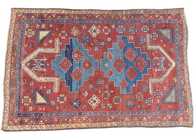 Antique Kazak Rug ~5.5'x7.5'. Antique Kazak prayer rug measuring approx. 7'7" x 5'4". Condition: 