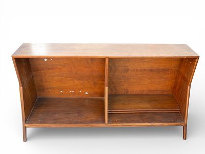 Danish Modern Angled Bookcase / Credenza. Mid-century / Danish modern 2-shelf by 2 shelf wooden 