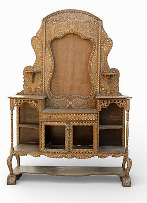 19C Moroccan Elaborate Inlaid 2-Piece Vanity. 2-piece 19th century Moroccan vanity cabinet 