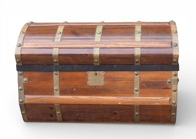 Antique Cedar Banded Steamer Trunk. Antique cedar steamer trunk with dome top and brass banding. 
