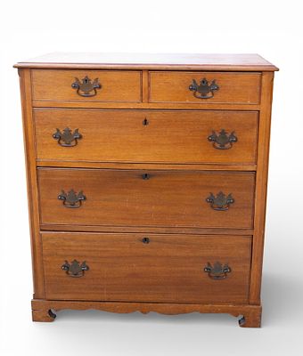 19C Period 2 Over 3 Chest. 19th century mahogany 2 over 3 chest of drawers, with metal pulls. 2 
