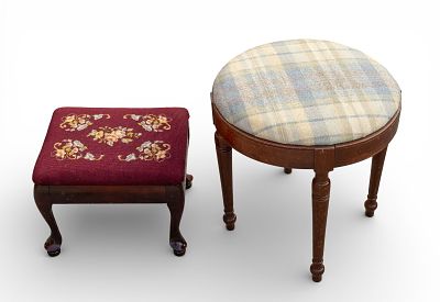Needlepoint Footstool, Cream Stool. 2 footstools comprising a rectangular footstool with a 