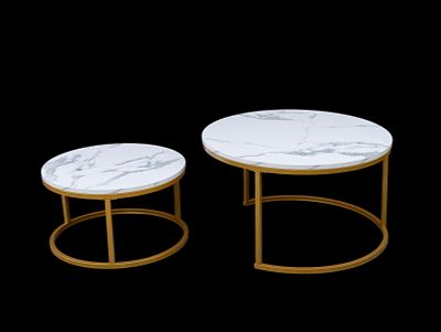 Modern Round Nesting Coffee Tables. 2 Modern round nesting coffee tables with a white marble 