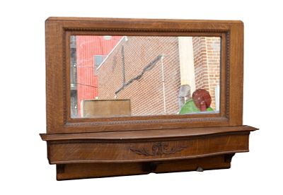 Antique Carved Quarter Sawn Oak Over Mantle Mirror. Antique / 19th century quarter sawn oak 