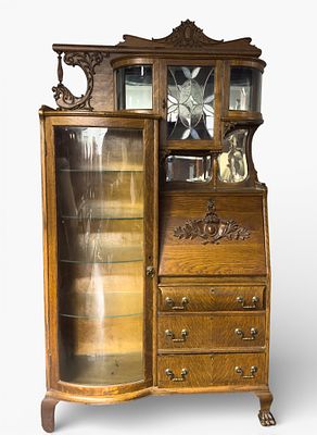 Antique Side By Side Secretary Desk. Antique side-by-side American tiger oak secretary desk with 