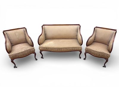 19th C French Parlor Set (3 Piece). 19th century French parlor set including 2 chairs and a 