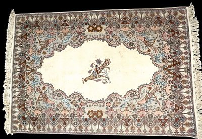 Persian Rug w/ Bird Medallion. Light colored Persian rug with bird medallion measuring approx. 