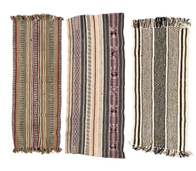 Trio of Indian Woven Rugs. Trio of Indian woven rugs with striped geometric patterns. Largest 