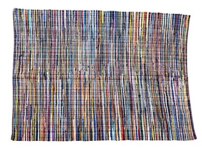 Multicolored Rag Rug. Large multicolored rag rug featuring a colorful striped pattern. Measures 
