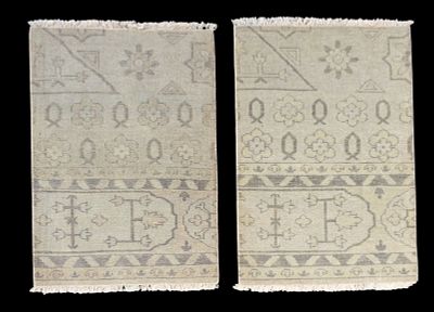 2 Modern Handmade Mats. 2 modern handmade mats. Each measuring approx. 2' x 2'. Condition: Rugs 