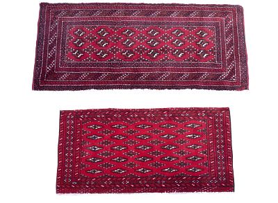 2 SA Antique Bokhara Rugs. 2 semi-antique Bokhara rugs with larger rug measuring approx. 4'1" x 