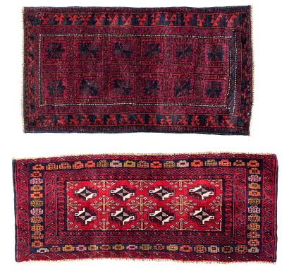 2 SA Antique Bokhara Rugs. 2 semi-antique Bokhara area rugs with larger measuring approx. 2'11" 