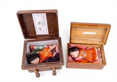 1940s Japanese Painted Dolls (2). Two Japanese baby dolls in traditional dress and with original 
