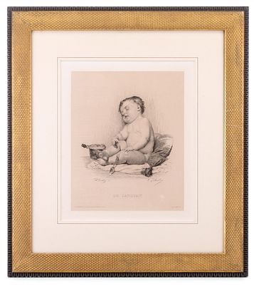 Early French Lithograph by Jourdon Barbot. Early French lithograph by Jourdon Barbot in an 