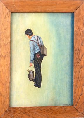 'A Tinsmith' by John Niro (Am. 1906-1989) Oil. Oil on canvas titled 'A Tinsmith' signed in the 