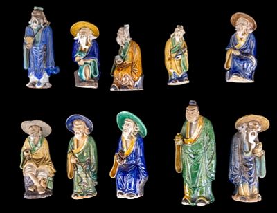 10 Chinese Mud Men / Figurines. Collection of ten Chinese mud men. Largest 6" H to smallest 