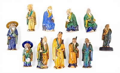 11 Chinese Mud Men / Figurines. Collection of eleven Chinese mud men. Various sizes and 