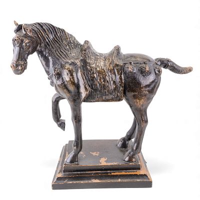 Vintage Painted Horse Statue. Vintage hand-finished composite horse sculpture with raised 